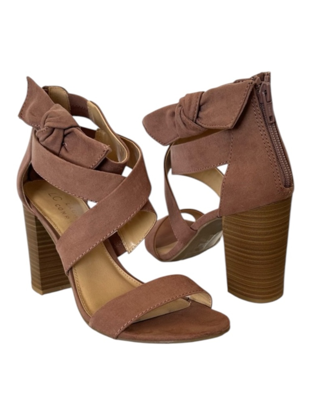 LC Lauren Conrad Mauve Bow Accent Zippered Block Heeled Sandals Size 6.5